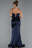 Abendkleid Lang Perlenbesetzt Marineblau ABU5292