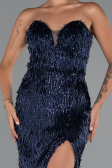 Abendkleid Lang Perlenbesetzt Marineblau ABU5292