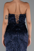 Abendkleid Lang Perlenbesetzt Marineblau ABU5292