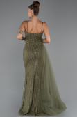 Abendkleid Lang Perlenbesetzt Khaki ABU5297