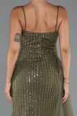 Abendkleid Lang Perlenbesetzt Khaki ABU5297