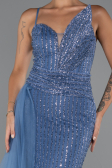 Abendkleid Lang Perlenbesetzt Indigo ABU5297