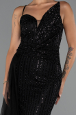 Abendkleid Lang Perlenbesetzt Schwarz ABU5297
