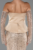 Abendkleid Lang Perlenbesetzt Gold ABU5303