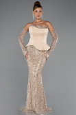 Abendkleid Lang Perlenbesetzt Gold ABU5303