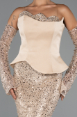 Abendkleid Lang Perlenbesetzt Gold ABU5303