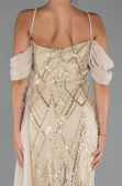 Abendkleid Lang Perlenbesetzt Beige ABU5316