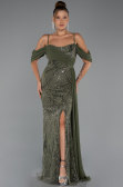 Abendkleid Lang Perlenbesetzt Khaki ABU5316