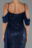 Abendkleid Lang Perlenbesetzt Marineblau ABU5316