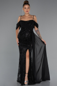 Abendkleid Lang Perlenbesetzt Schwarz ABU5316