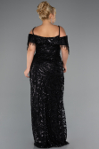 Abendkleid in Übergröße Lang Perlenbesetzt Schwarz ABU5326