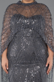Brautkleid In Übergröße Lang Perlenbesetzt Anthrazit ABU5328