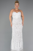 Brautkleid In Übergröße Lang Perlenbesetzt Weiß ABU5328