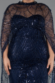 Brautkleid In Übergröße Lang Perlenbesetzt Marineblau ABU5328