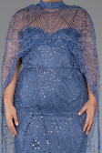Brautkleid In Übergröße Lang Perlenbesetzt Blau ABU5328
