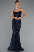 Abendkleid Lang Perlenbesetzt Marineblau ABU5345