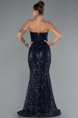 Abendkleid Lang Perlenbesetzt Marineblau ABU5345