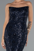 Abendkleid Lang Perlenbesetzt Marineblau ABU5345