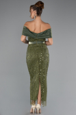 Partykleid Midi Perlenbesetzt Khaki ABK2453