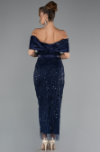 Partykleid Midi Perlenbesetzt Marineblau ABK2453