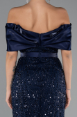 Partykleid Midi Perlenbesetzt Marineblau ABK2453