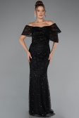 Abendkleid Lang Perlenbesetzt Schwarz ABU5371