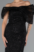 Abendkleid Lang Perlenbesetzt Schwarz ABU5371