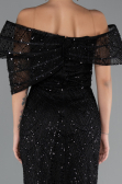 Abendkleid Lang Perlenbesetzt Schwarz ABU5371