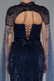 Abendkleid Lang Perlenbesetzt Marineblau ABU5363