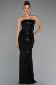 Abendkleid Lang Perlenbesetzt Schwarz ABU5363