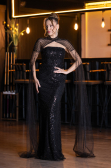 Abendkleid Lang Perlenbesetzt Schwarz ABU5363