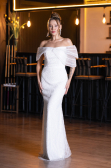 Abendkleid Lang Perlenbesetzt Weiß ABU5371