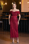 Partykleid Midi Perlenbesetzt Weinrot ABK2453