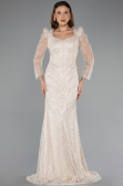 Abendkleid Lang Perlenbesetzt Beige ABU5387