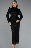 Schwarz Hijab-Abendkleid Lang ABK2346