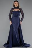 Abendkleid Lang Satin Marineblau ABU4765