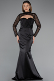 Abendkleid Lang Satin Schwarz ABU4765