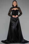 Abendkleid Lang Satin Schwarz ABU4765