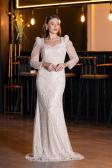Abendkleid Lang Perlenbesetzt Beige ABU5387