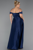 Kleider in Großen Größen Lang Satin Marineblau ABU5346