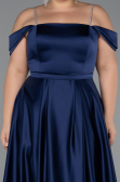 Kleider in Großen Größen Lang Satin Marineblau ABU5346