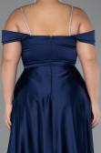 Kleider in Großen Größen Lang Satin Marineblau ABU5346