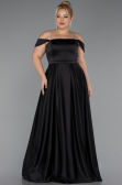 Kleider in Großen Größen Lang Satin Schwarz ABU5346