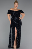 Marineblau Abendkleid İn Übergröße Schuppig Lang ABU4863