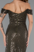 Abendkleid Lang Perlenbesetzt Khaki ABU5401