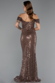 Abendkleid Lang Perlenbesetzt Braun ABU5401