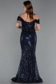 Abendkleid Lang Perlenbesetzt Marineblau ABU5401
