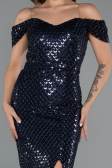 Abendkleid Lang Perlenbesetzt Marineblau ABU5401