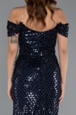 Abendkleid Lang Perlenbesetzt Marineblau ABU5401