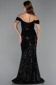 Abendkleid Lang Perlenbesetzt Schwarz ABU5401